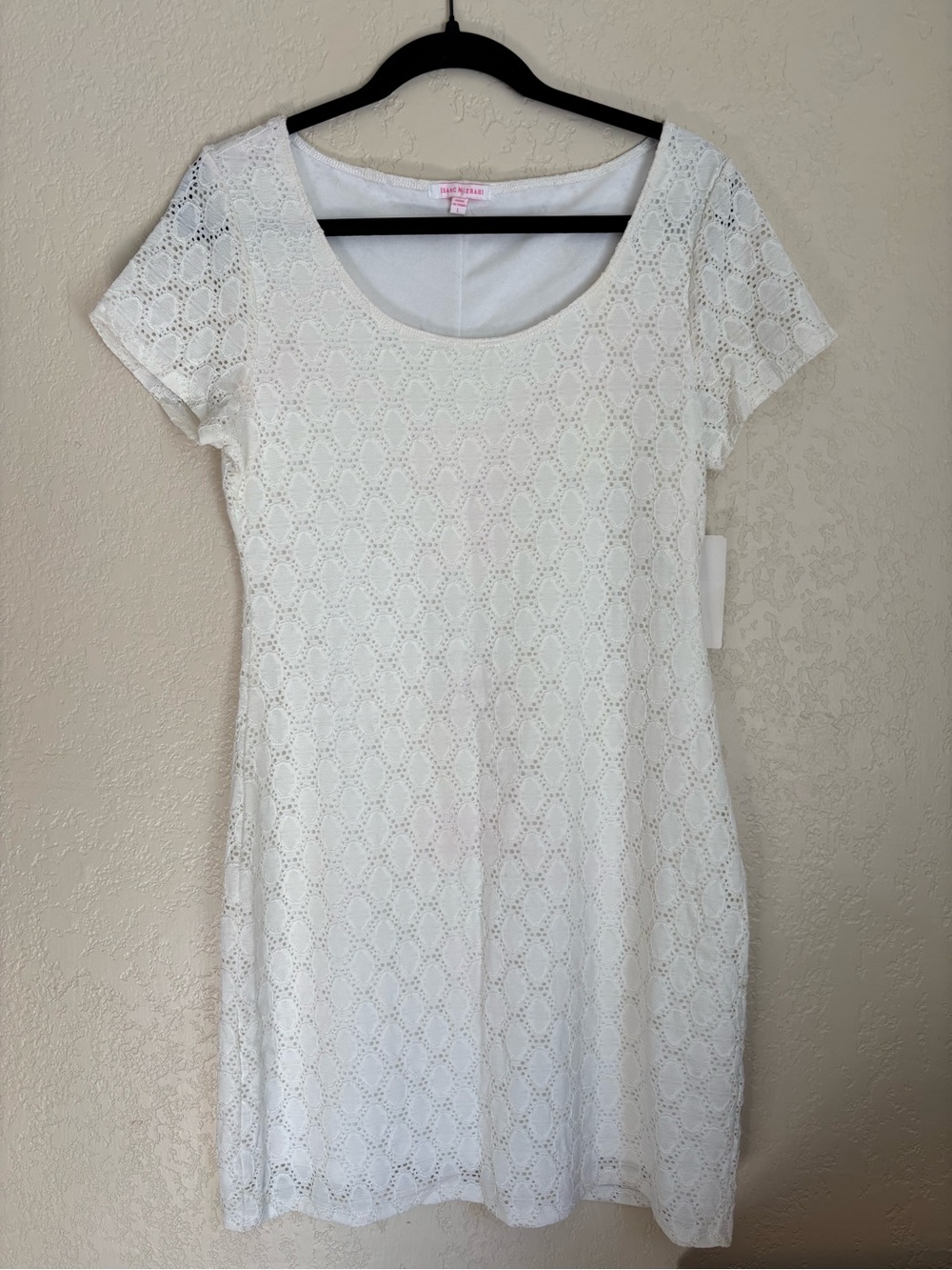Isaac Mizrahi White Eyelet Scoop Neck Mini Dress